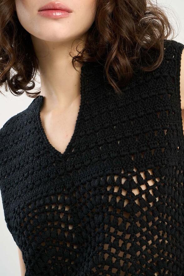 Les Tricots De Léa Pull Sans Manches En 100% Coton Fait Main MAYANA Noir