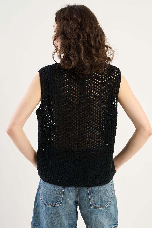 Les Tricots De Léa Pull Sans Manches En 100% Coton Fait Main MAYANA Noir