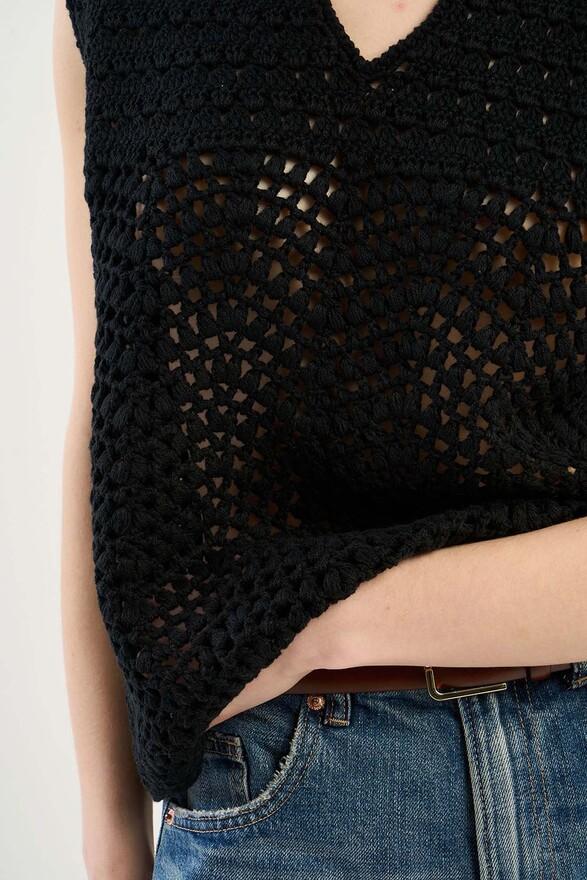 Les Tricots De Léa Pull Sans Manches En 100% Coton Fait Main MAYANA Noir