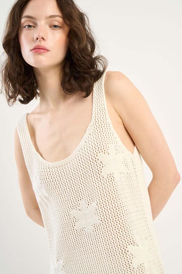 Les Tricots De Léa Robe En Crochet à Fleurs En Coton ROSALINE Milk