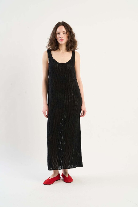 les tricots de léa Robe en crochet à fleurs en Coton ROSALINE Noir les tricots de léa Robe en crochet à fleurs en Coton ROSALINE Noir