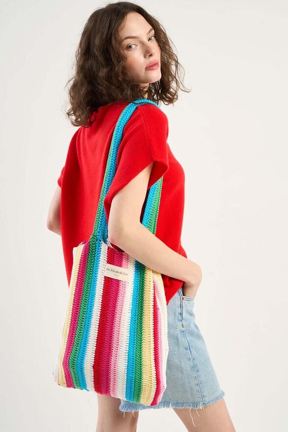 les tricots de léa Sac en crochet coloré 100% Coton fait main AYOU Multicolore