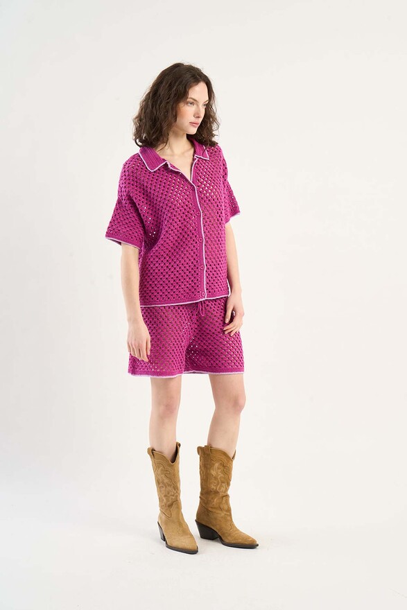 les tricots de léa Short en crochet en 100% Coton fait main SYSTA Cassis