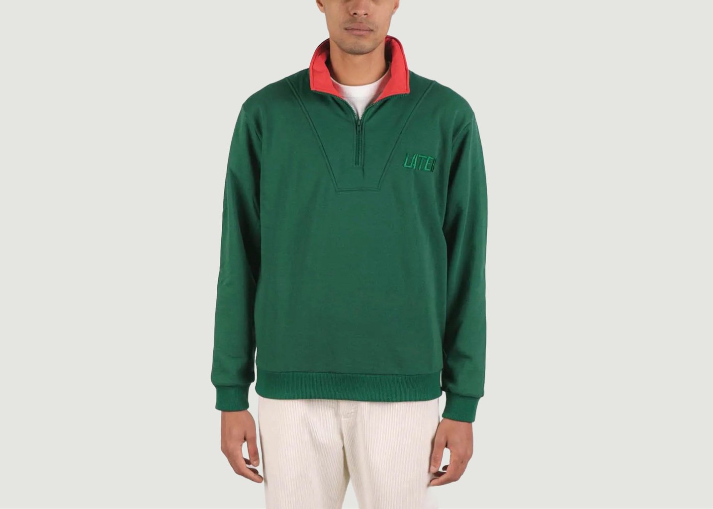 L'exception 12. Sweatshirt Col Zippé Vert Sapin Later