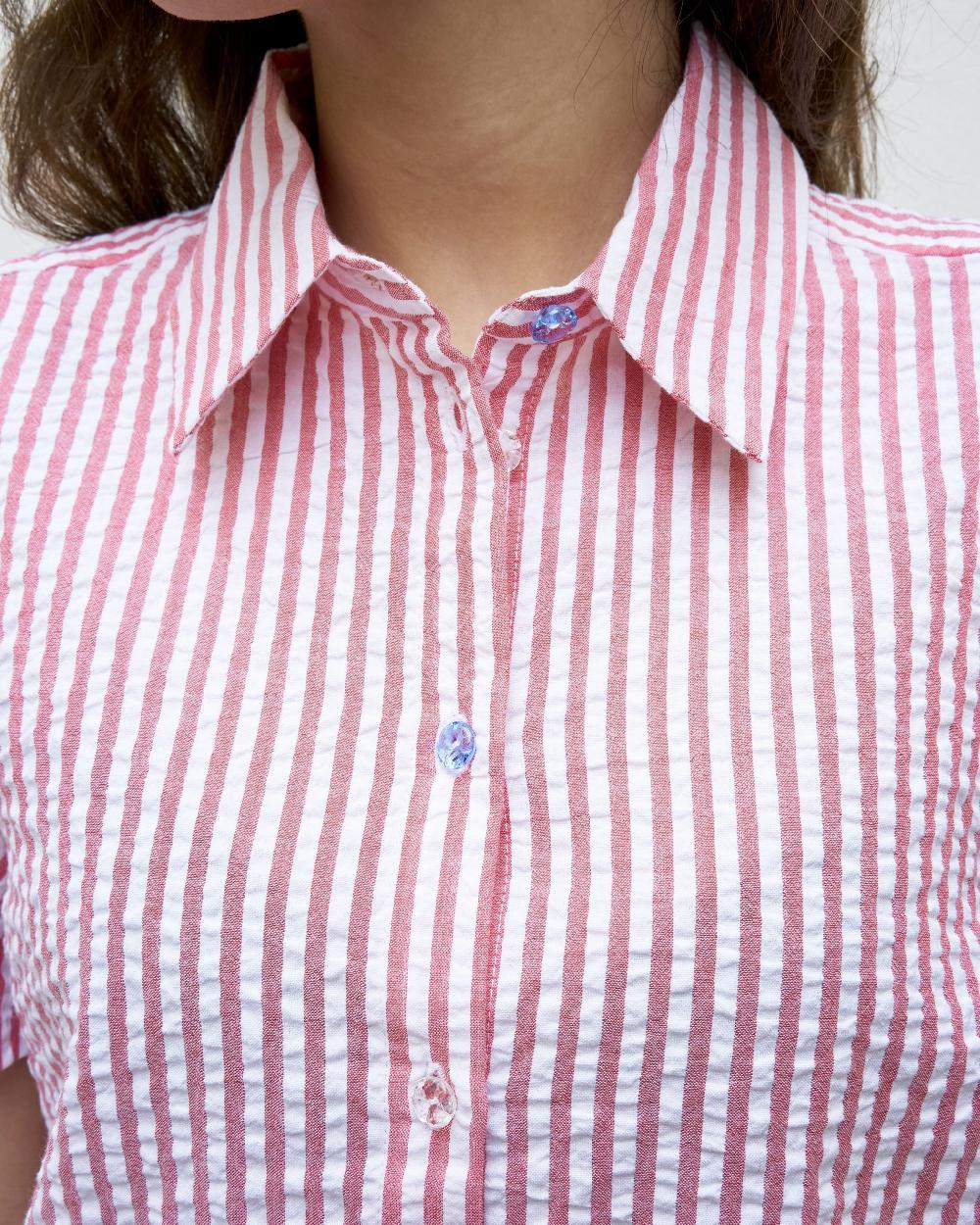L'exception Alia S Chemise Rayée En Seersucker Rouge Erotokritos