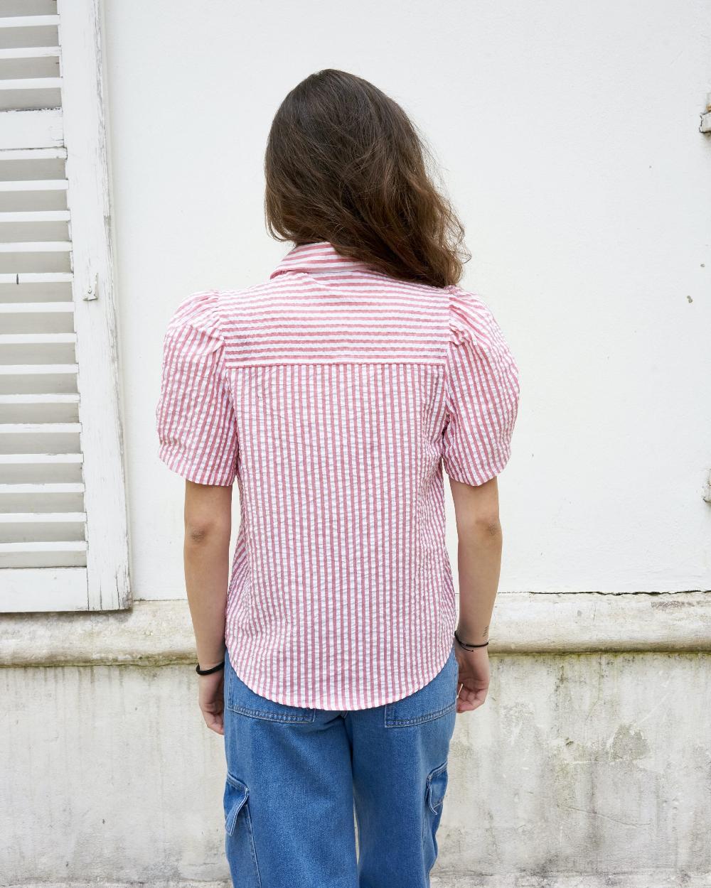 L'exception Alia S Chemise Rayée En Seersucker Rouge Erotokritos