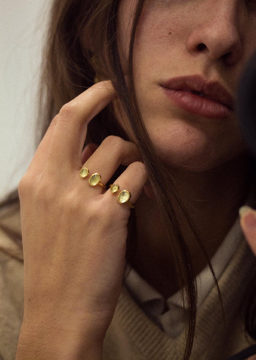 L'exception Bague Avec Quartz Duo Citron Vermeil Gamme Blanche