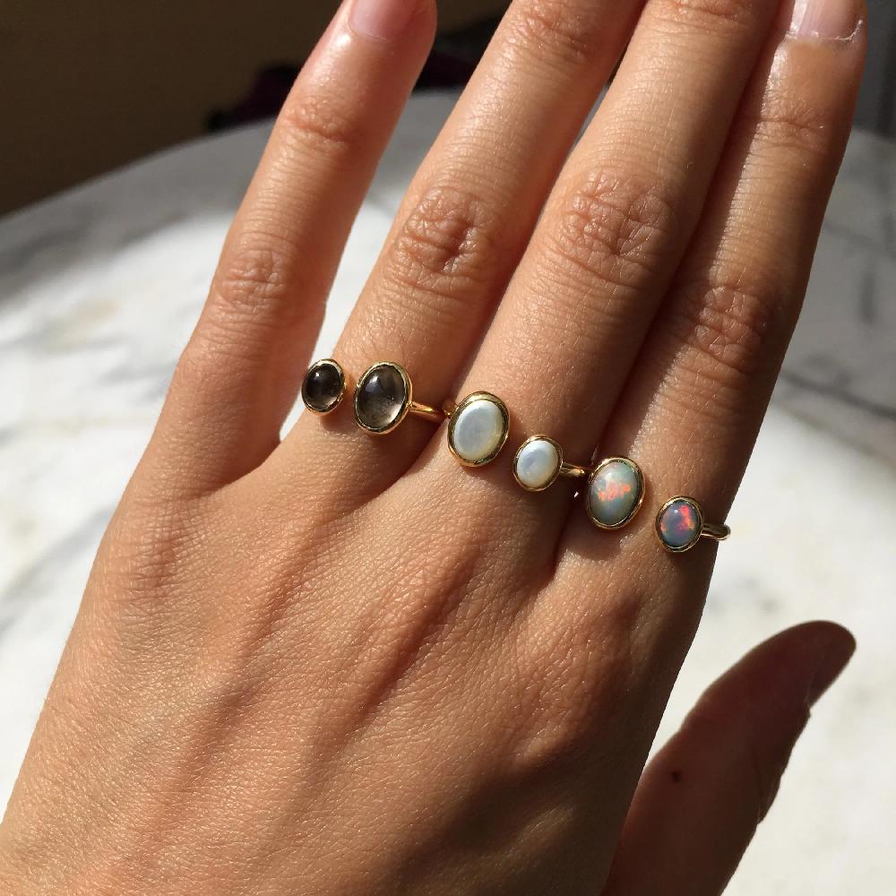 L'exception Bague Avec Quartz Duo Moka Vermeil Gamme Blanche