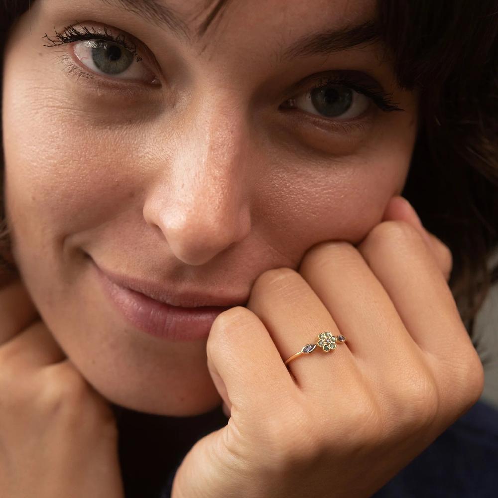L'exception Bague Miniflower 1 Verte Or Sophie D'Agon