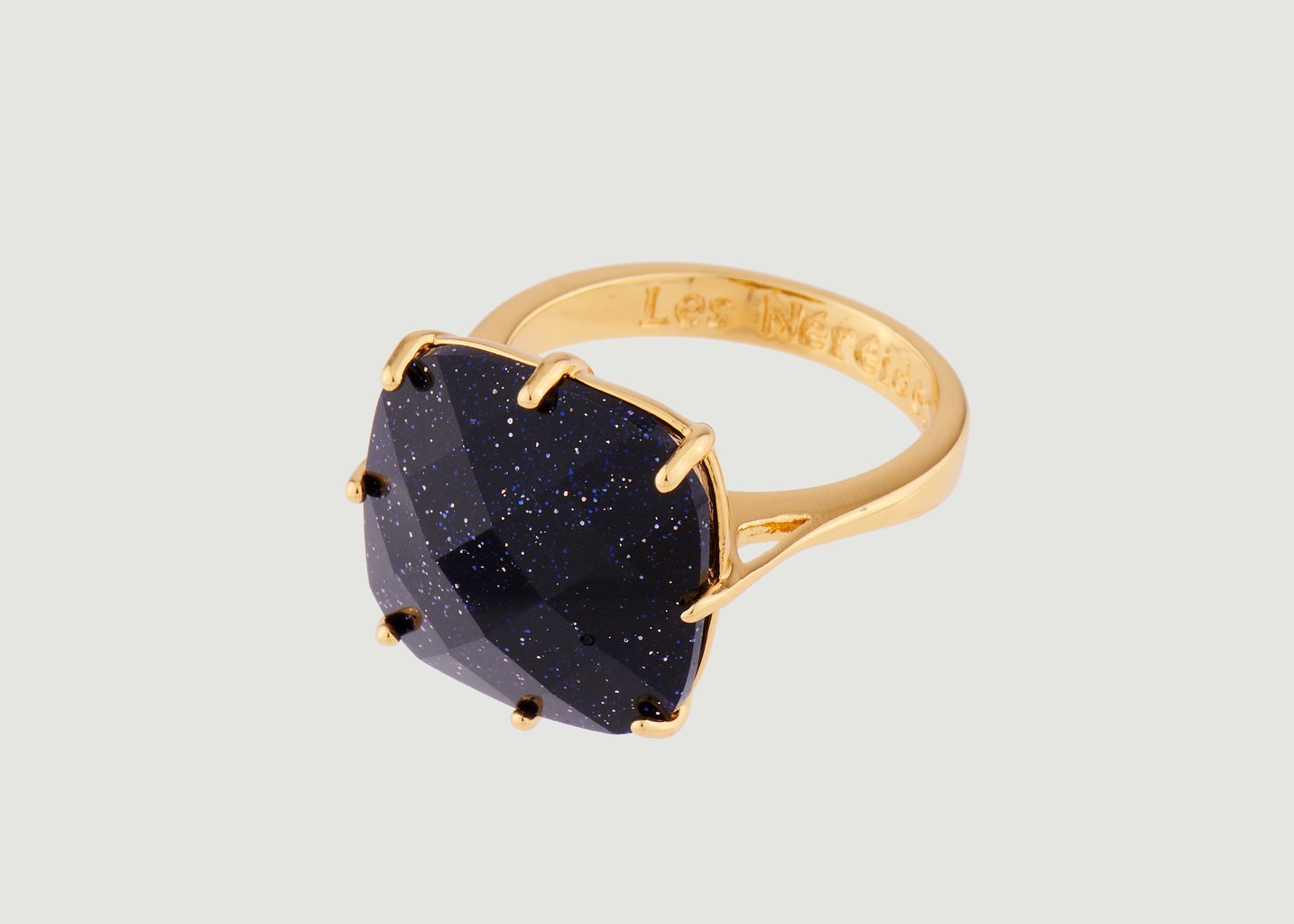 L'exception Bague Solitaire Pierre Carrée La Diamantine Bleu Marine Les Néréides
