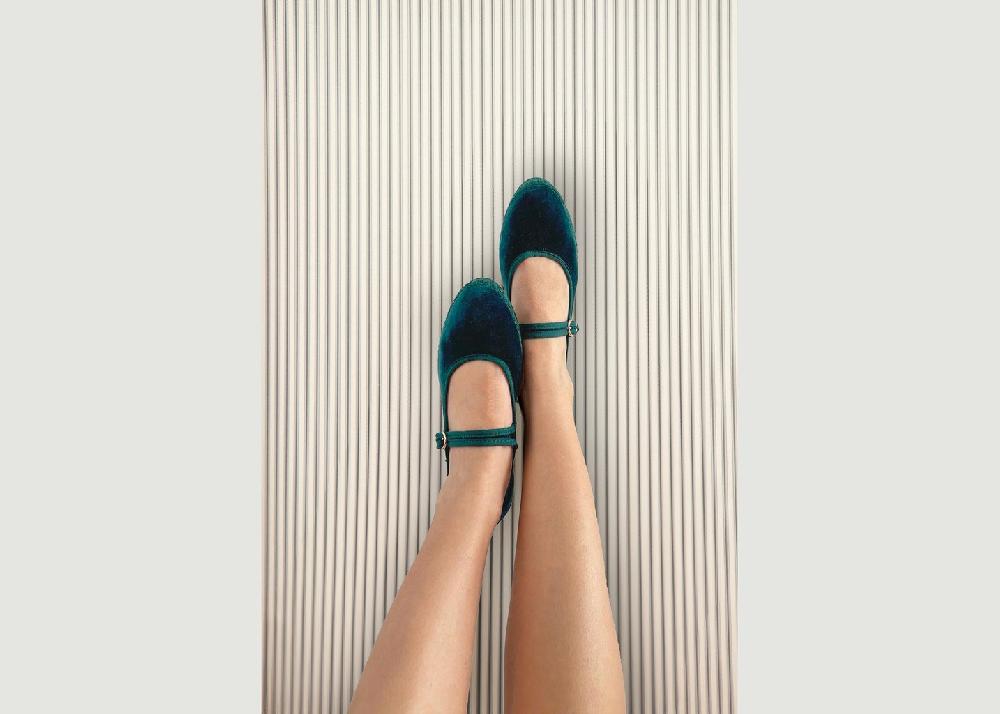 L'exception Ballerine Leonor En Velours Emeraude Flabelus