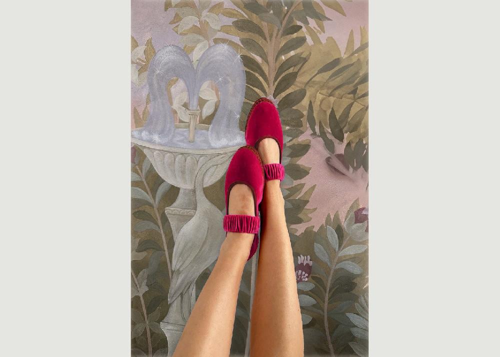 L'exception Ballerine Mafalda En Velours Rose Flabelus