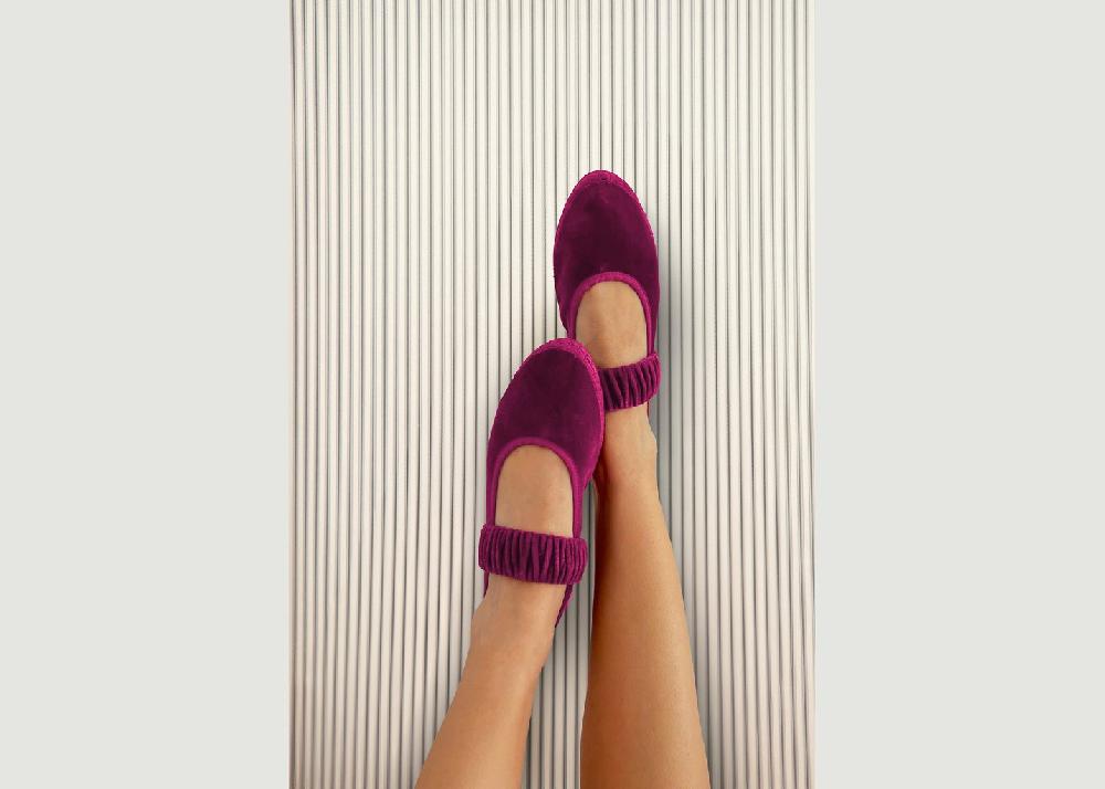 L'exception Ballerine Mafalda En Velours Rose Flabelus