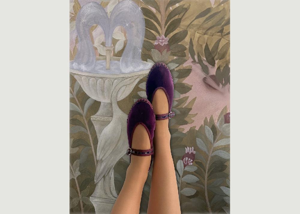 L'exception Ballerine Pierre En Velours Violet Flabelus