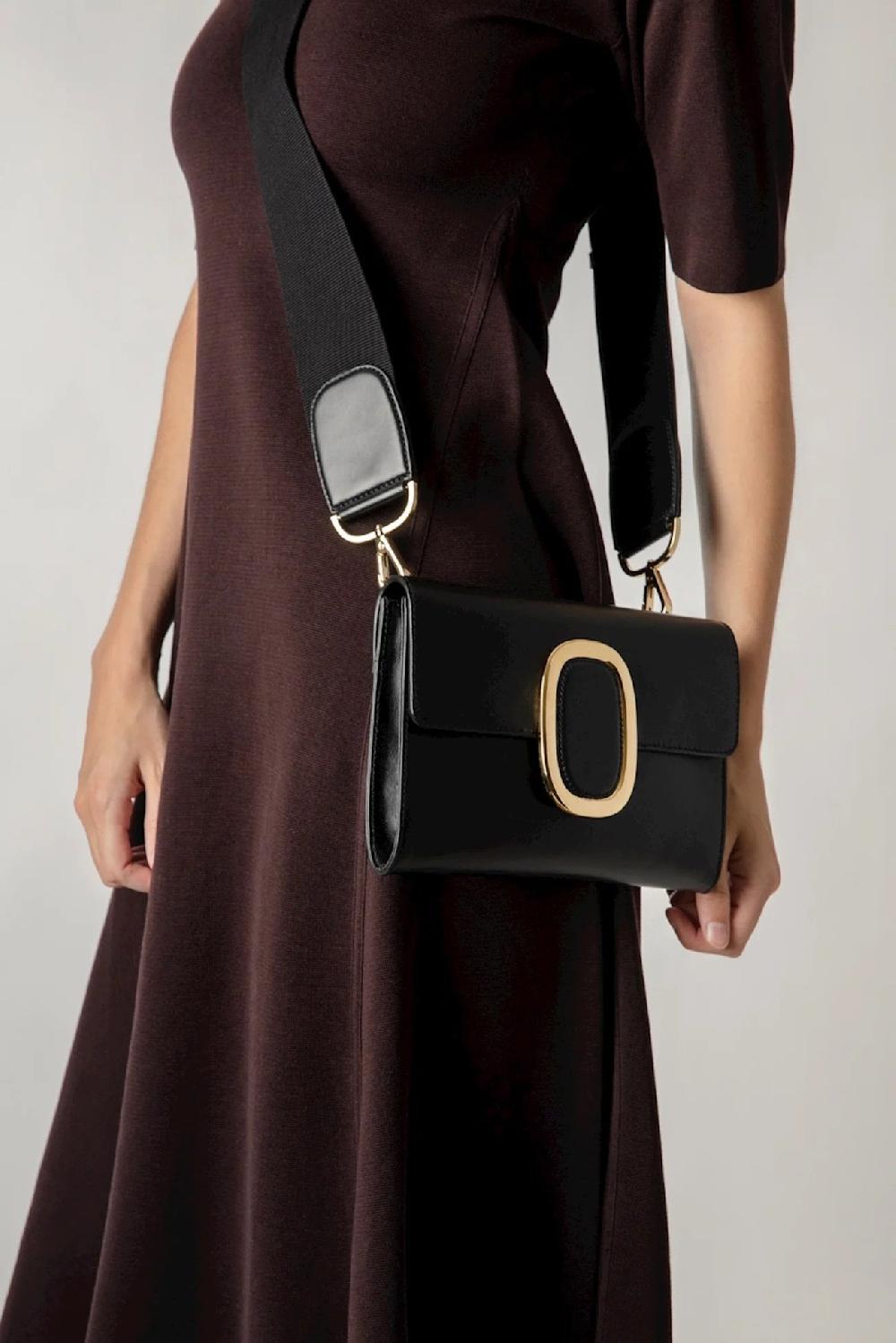 L'exception Bandoulière En Cuir Gros Grain Noir Octogony