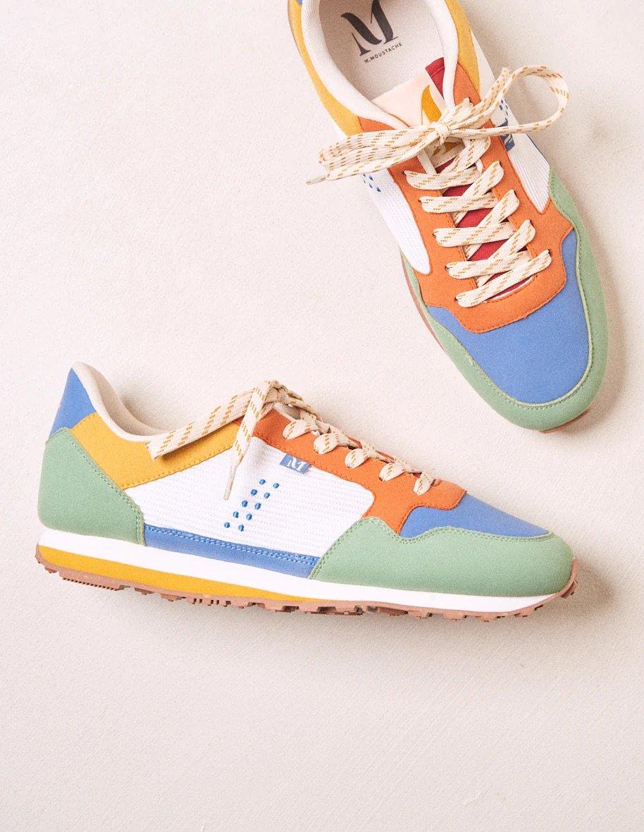 L'exception Baskets Running Gabriel Suède Vegan Et Mesh Multicolore Odaje Ex M.Moustache