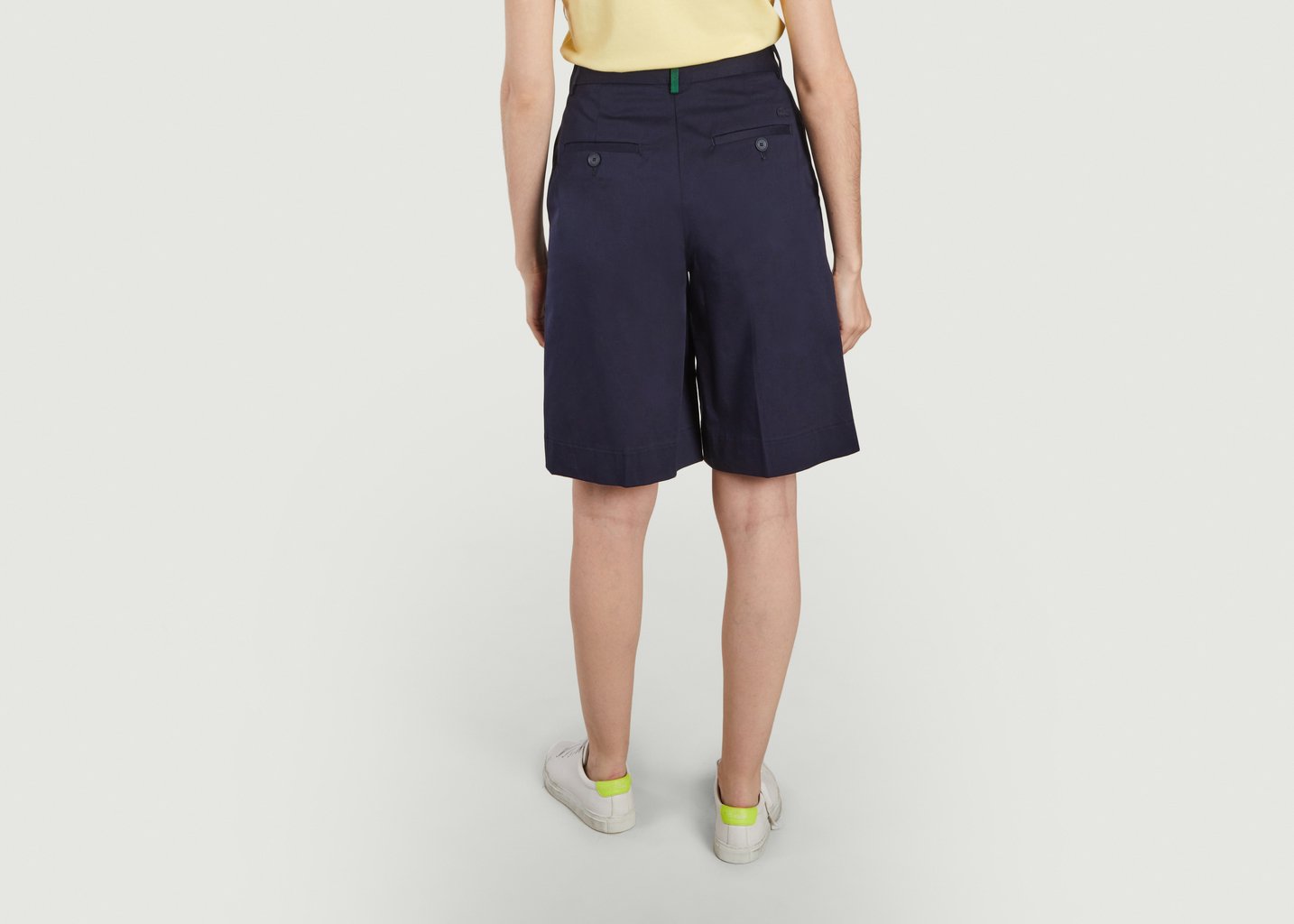 L'exception Bermuda Taille Haute à Plis En Coton Stretch Bleu Marine Lacoste