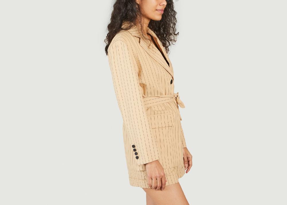 L'exception Blazer Rayé En Coton Et Lin Varcel Beige Maje