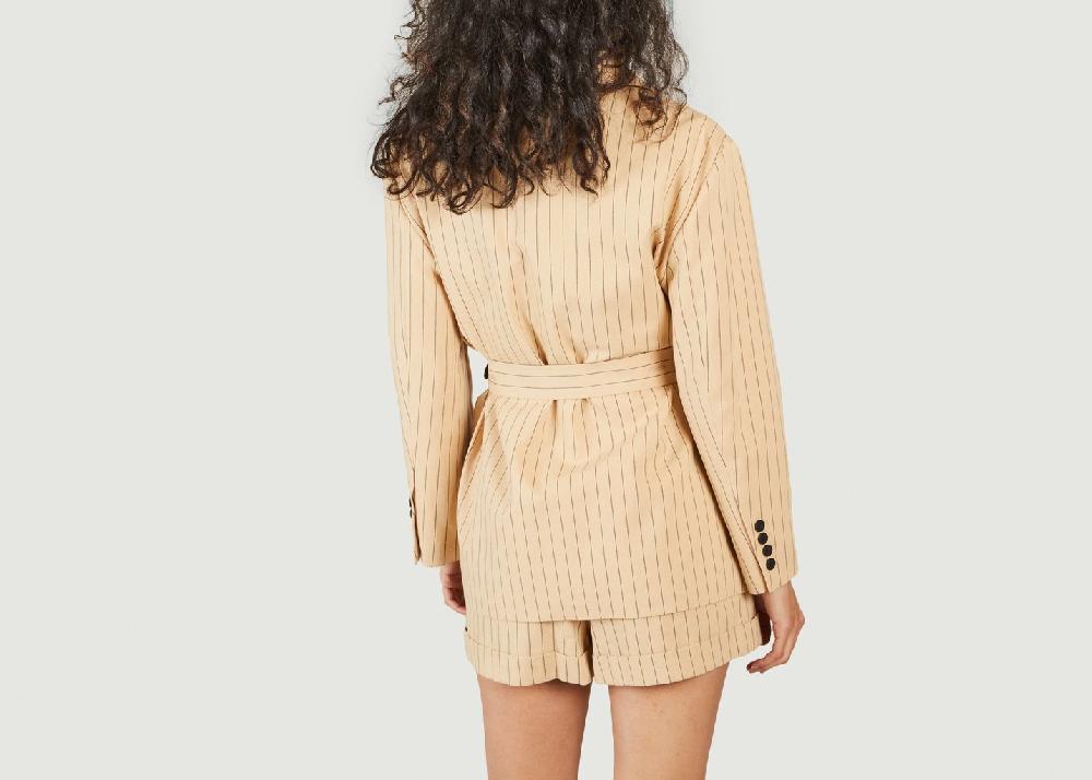 L'exception Blazer Rayé En Coton Et Lin Varcel Beige Maje