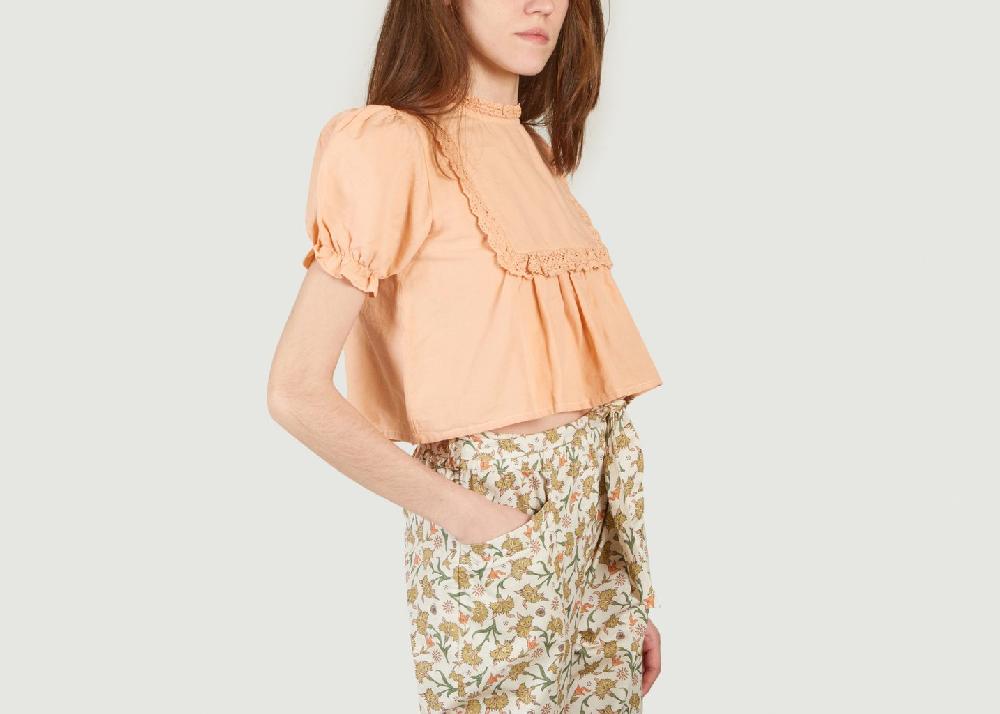 L'exception Blouse Courte En Coton Et Lin Ginevra Pêche The New Society