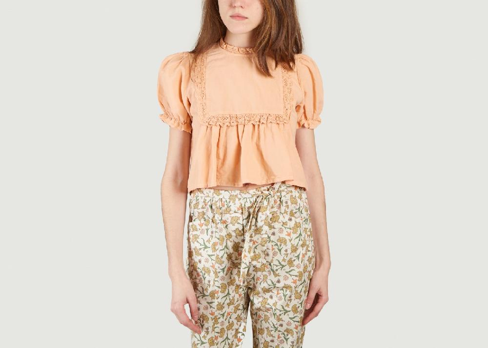 l'exception Blouse courte en coton et lin Ginevra Pêche The new society