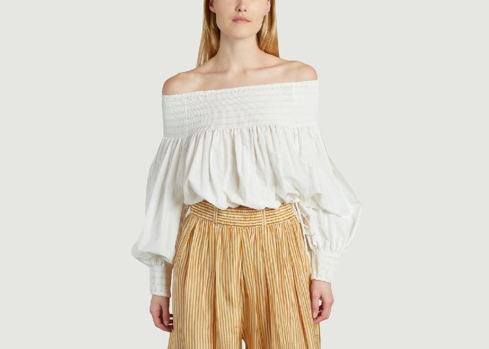 l'exception Blouse courte en coton Pyrite Blanc Mes Demoiselles