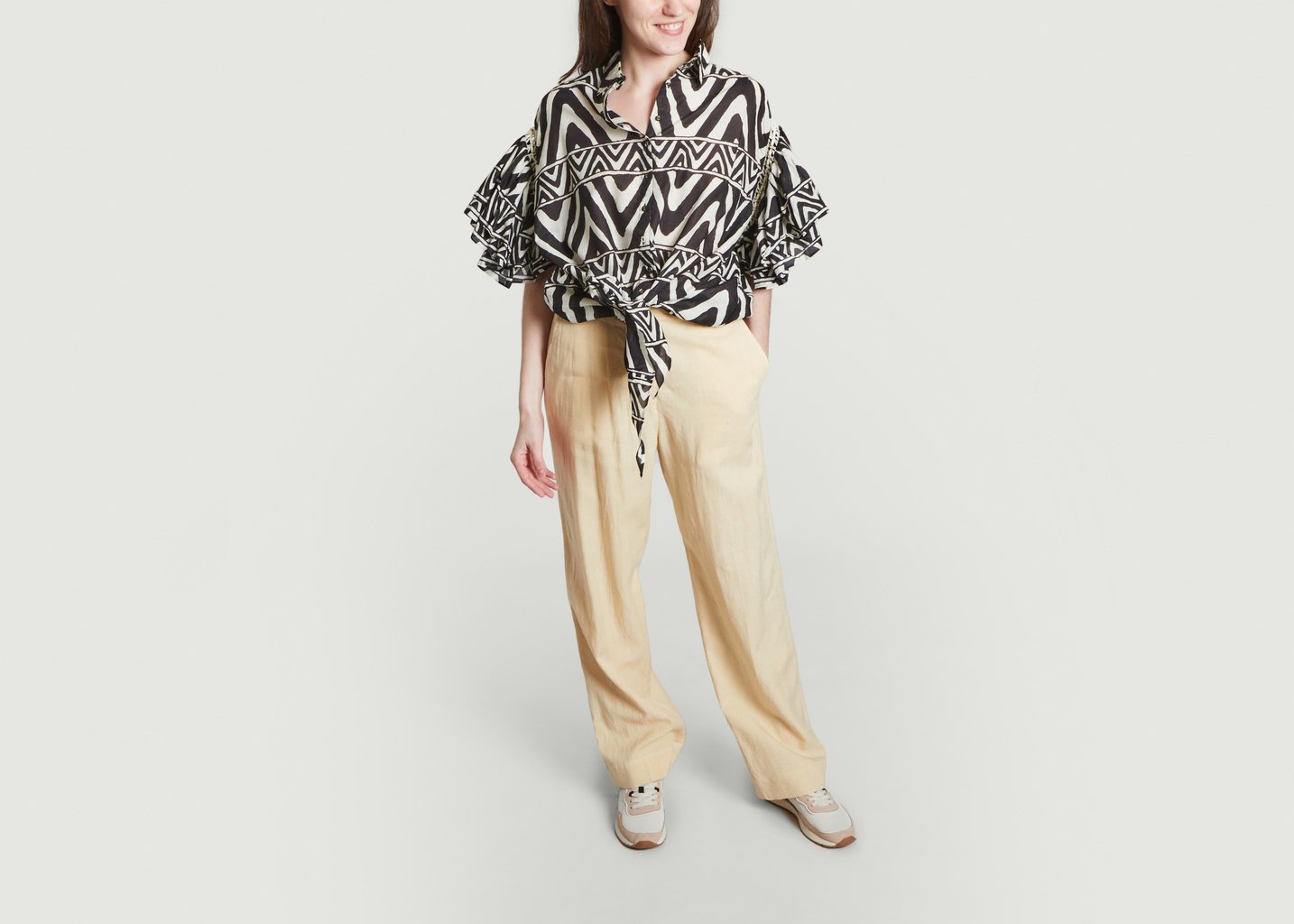 L'exception Blouse Motif Géométrique Nouée Acusaka Noir Mes Demoiselles
