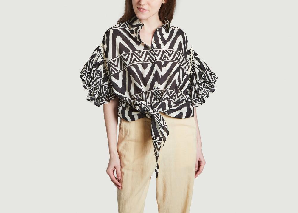 l'exception Blouse motif géométrique nouée Acusaka Noir Mes Demoiselles