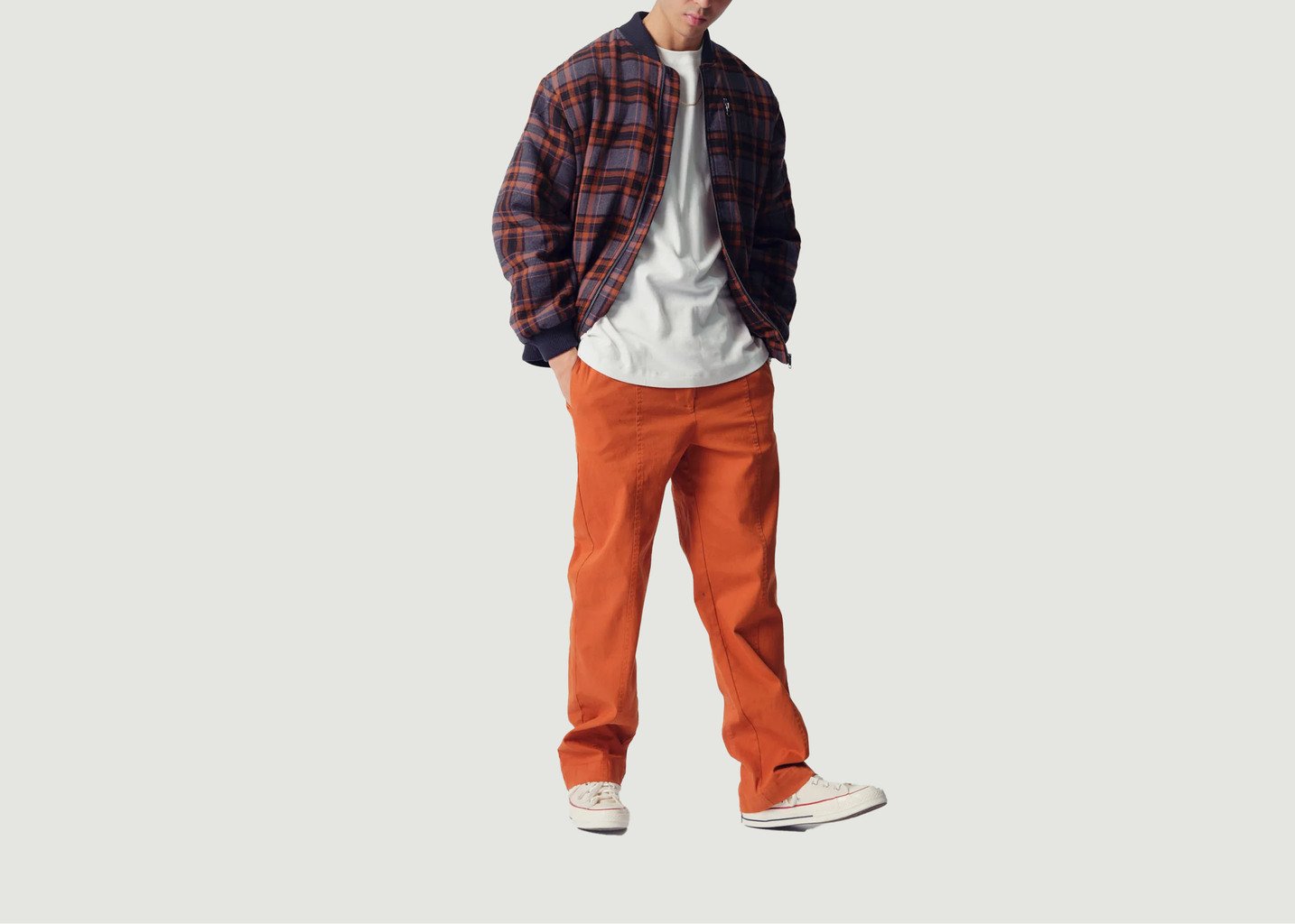 l'exception Blouson bomber en coton bio à carreaux Misty Tabac komodo
