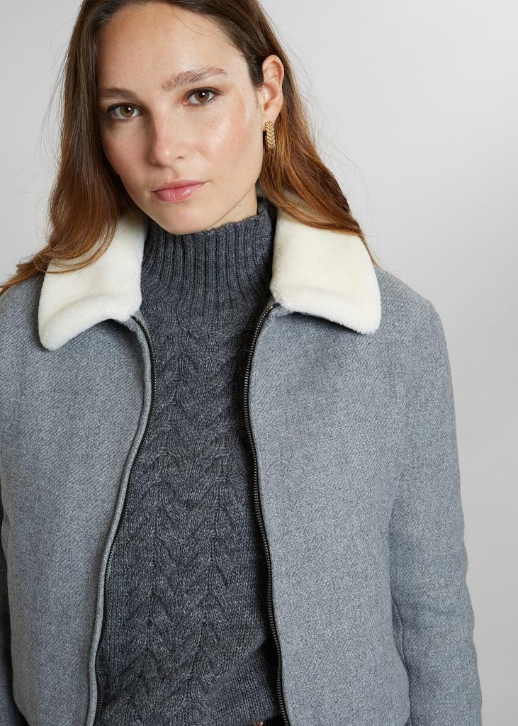 L'exception Blouson Col Effet Mouton En Laine Fabriqué En France Gris Léger L'Exception Paris