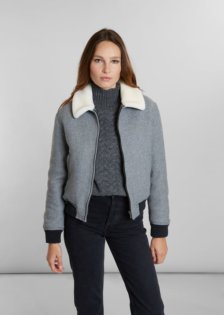 l'exception Blouson col effet mouton en laine fabriqué en France Gris Léger L'Exception Paris