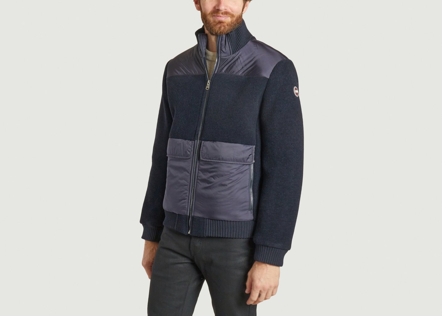L'exception Blouson Droit Bi Matière Bleu Marine Colmar