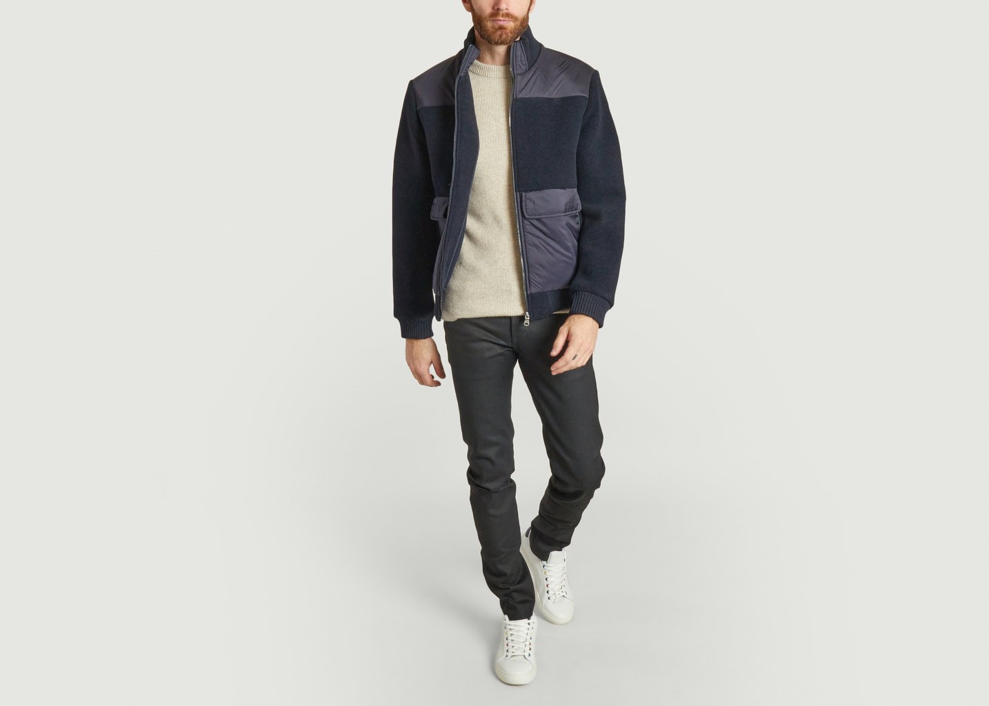 L'exception Blouson Droit Bi Matière Bleu Marine Colmar