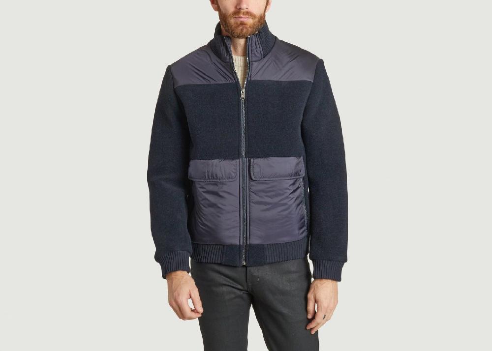 l'exception Blouson Droit Bi Matière Bleu Marine Colmar