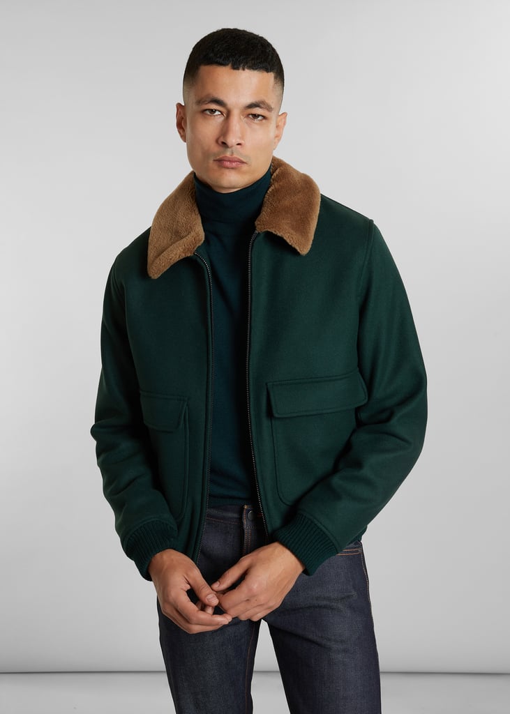 L'exception Blouson Effet Col Mouton En Laine Vierge Fabriqué En France Vert Foncé L'Exception Paris