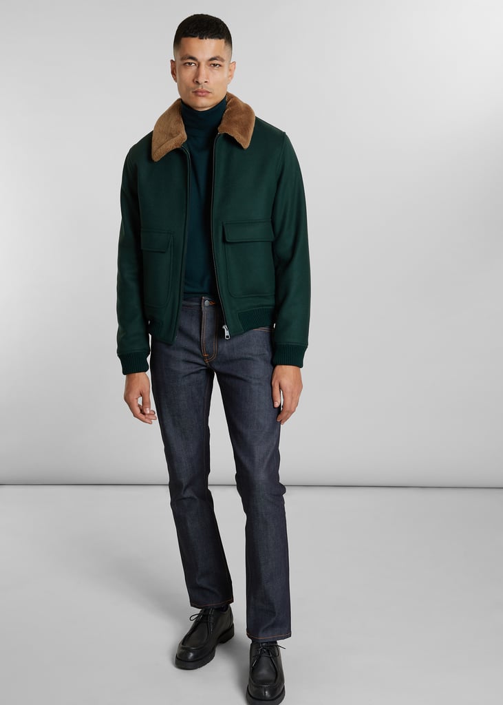 L'exception Blouson Effet Col Mouton En Laine Vierge Fabriqué En France Vert Foncé L'Exception Paris