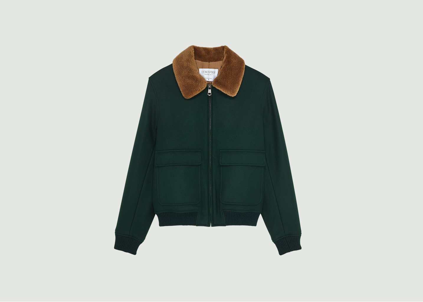 l'exception Blouson effet col mouton en laine vierge fabriqué en France Vert Foncé L'Exception Paris