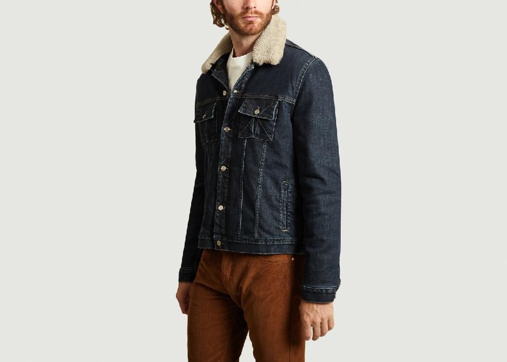 L'exception Blouson En Jean A Col Peau Lainée Denim M.X Maxime Simoëns