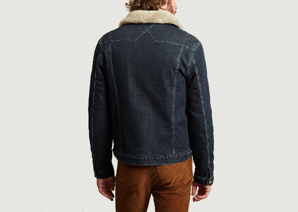 L'exception Blouson En Jean A Col Peau Lainée Denim M.X Maxime Simoëns