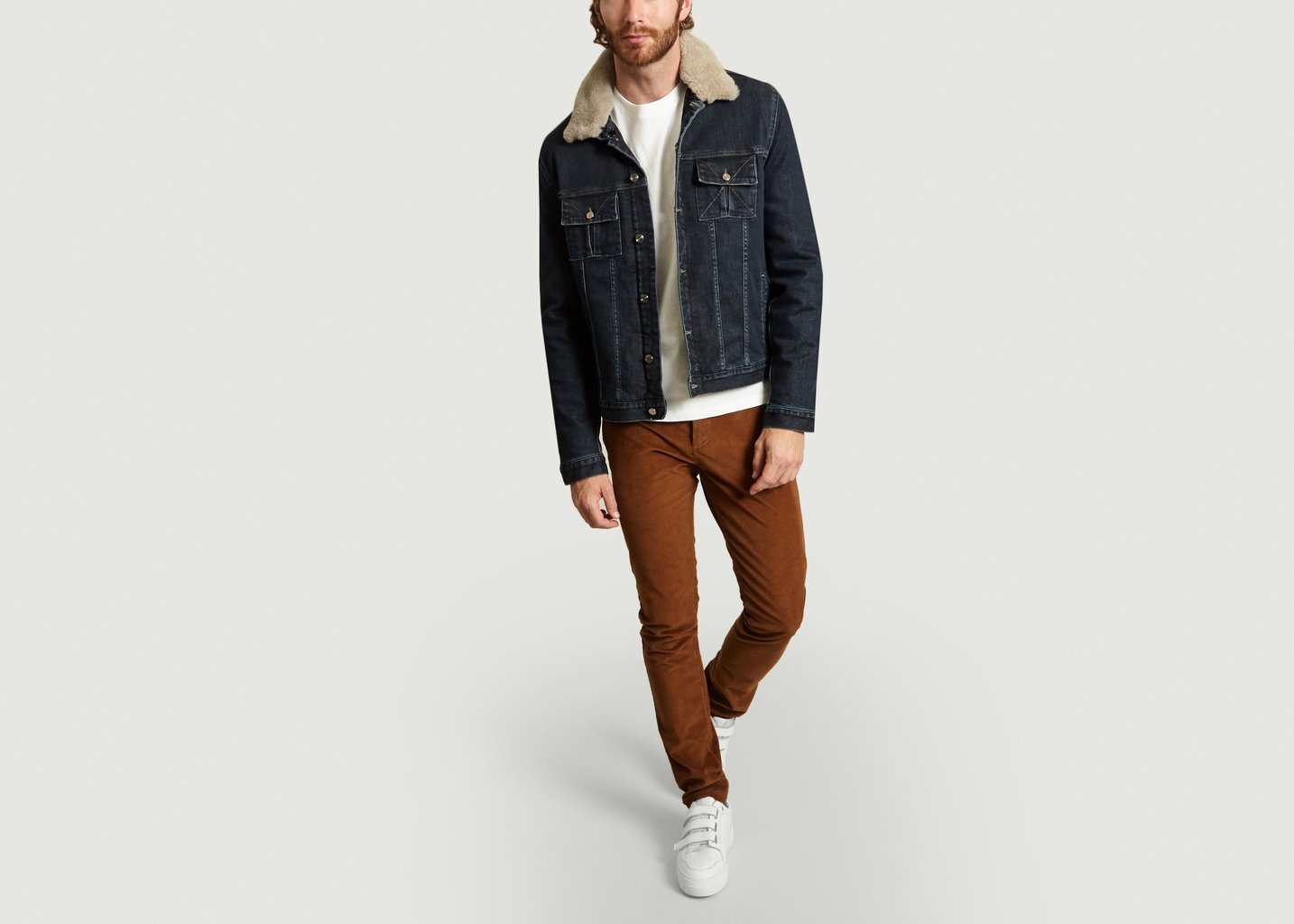 L'exception Blouson En Jean A Col Peau Lainée Denim M.X Maxime Simoëns