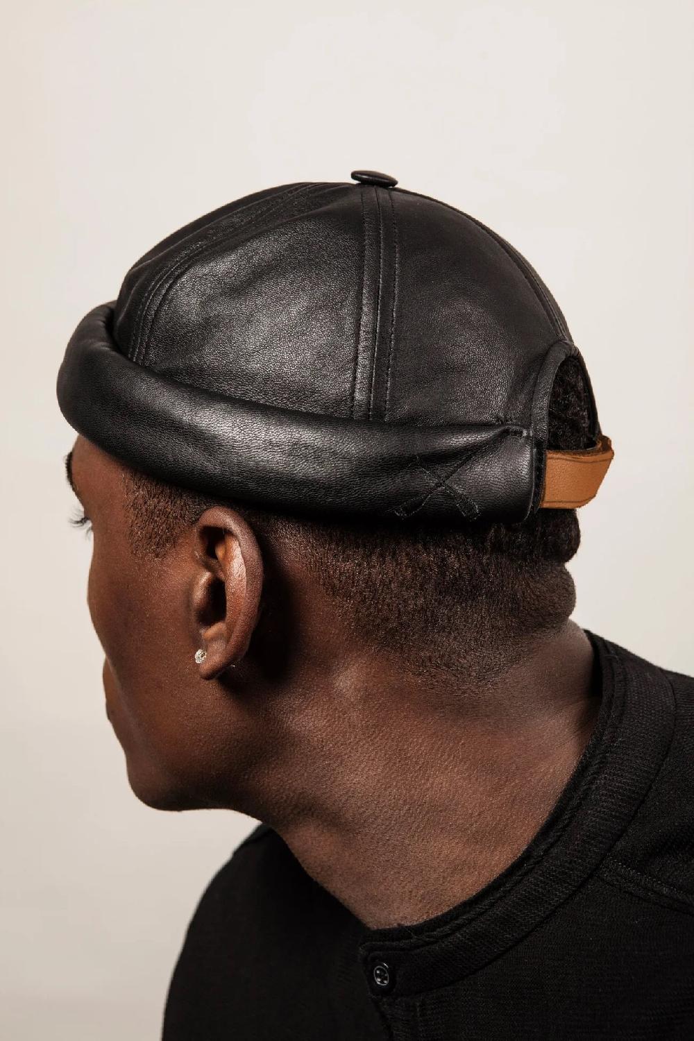 L'exception Bonnet Docker En Cuir Haut De Gamme Noir Béton Ciré
