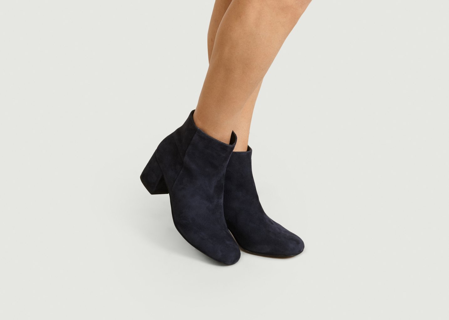 L'exception Boots En Cuir Velours April Bleu Marine Craie