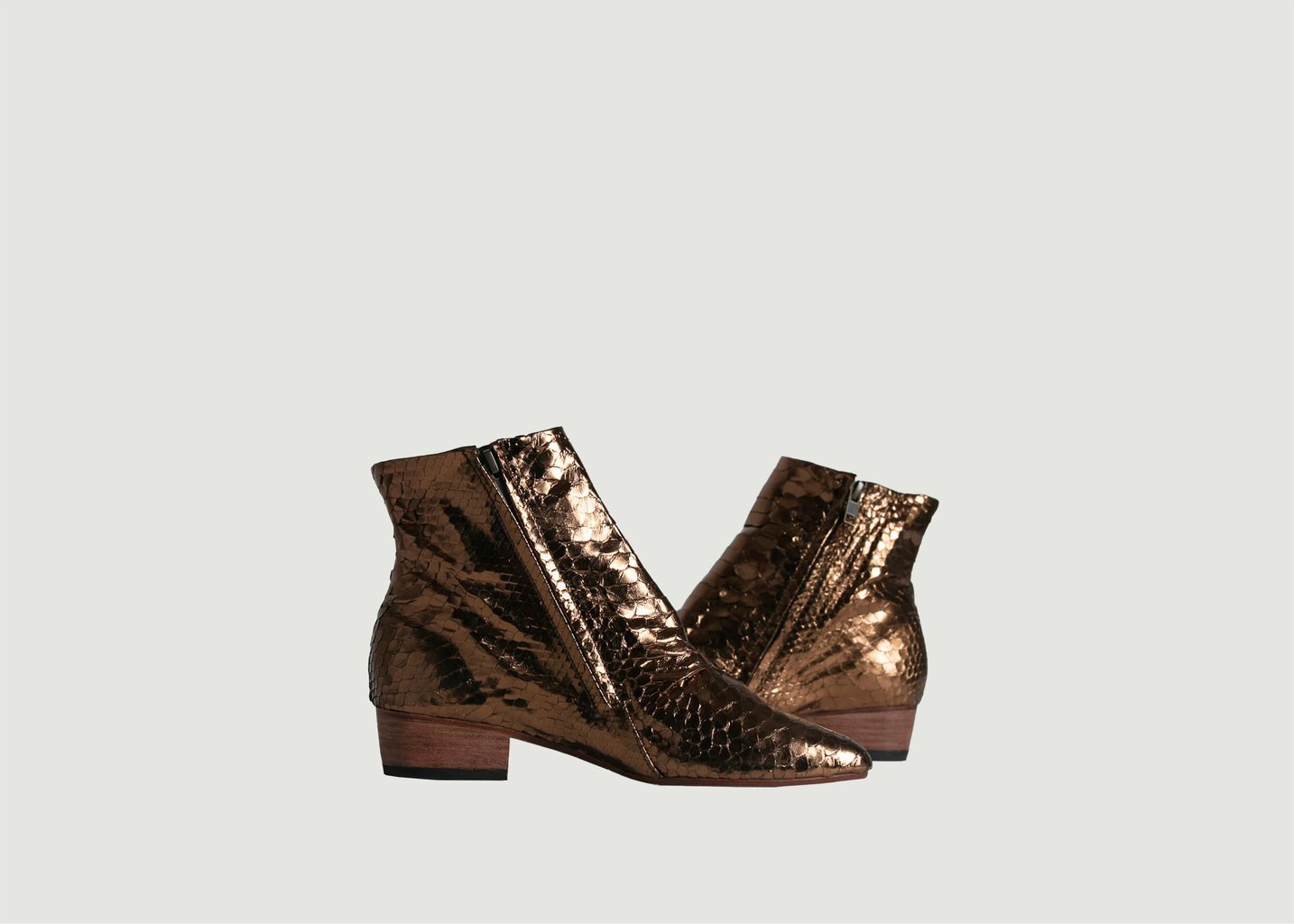 l'exception Boots plates en cuir de python Yoko Cuivre Karma Koma