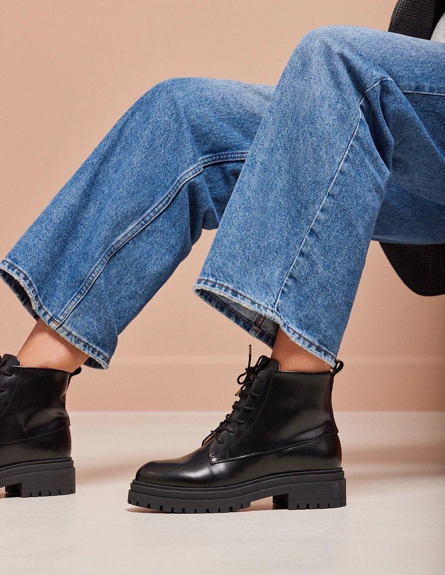L'exception Bottines à Lacets Bérénice Cuir Box Noir Odaje Ex M.Moustache