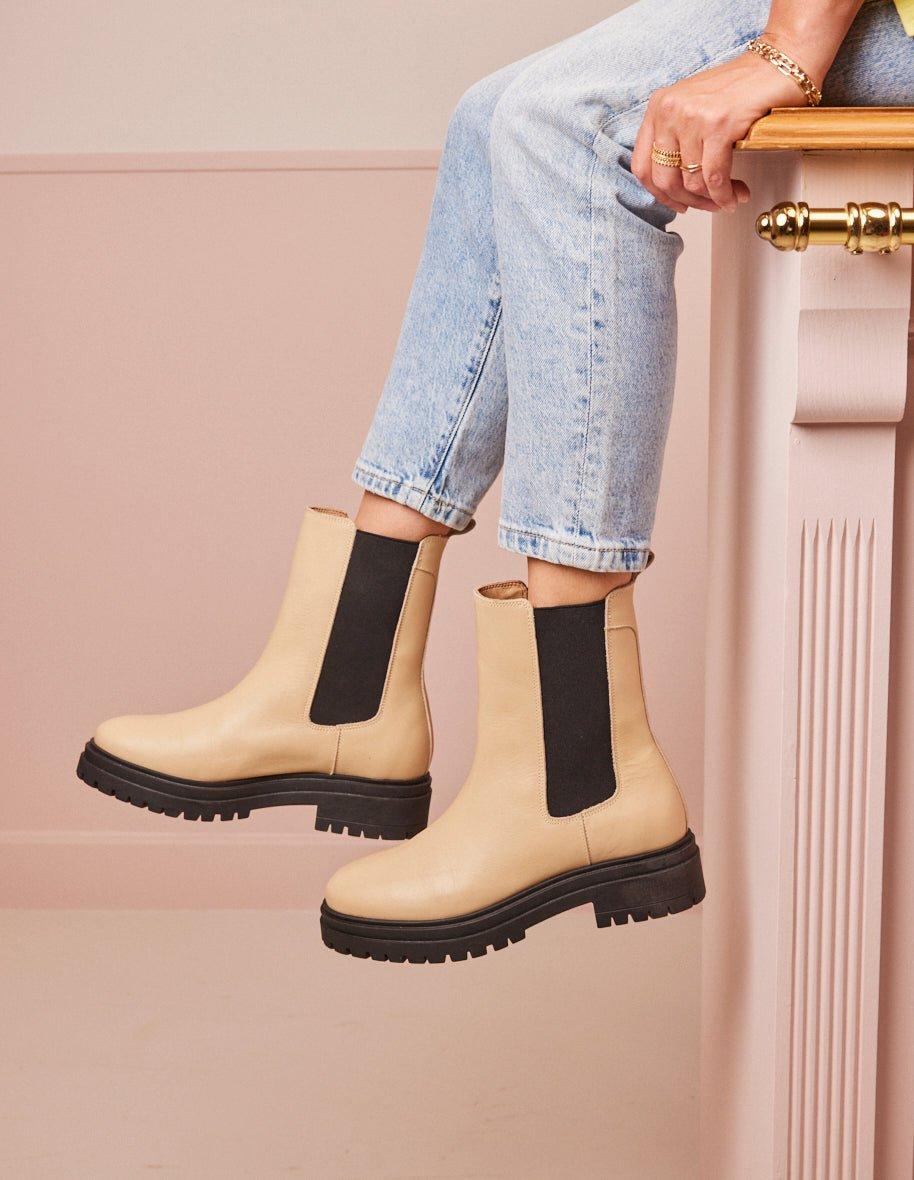 L'exception Bottines Amélie Cuir Ecru Odaje Ex M.Moustache