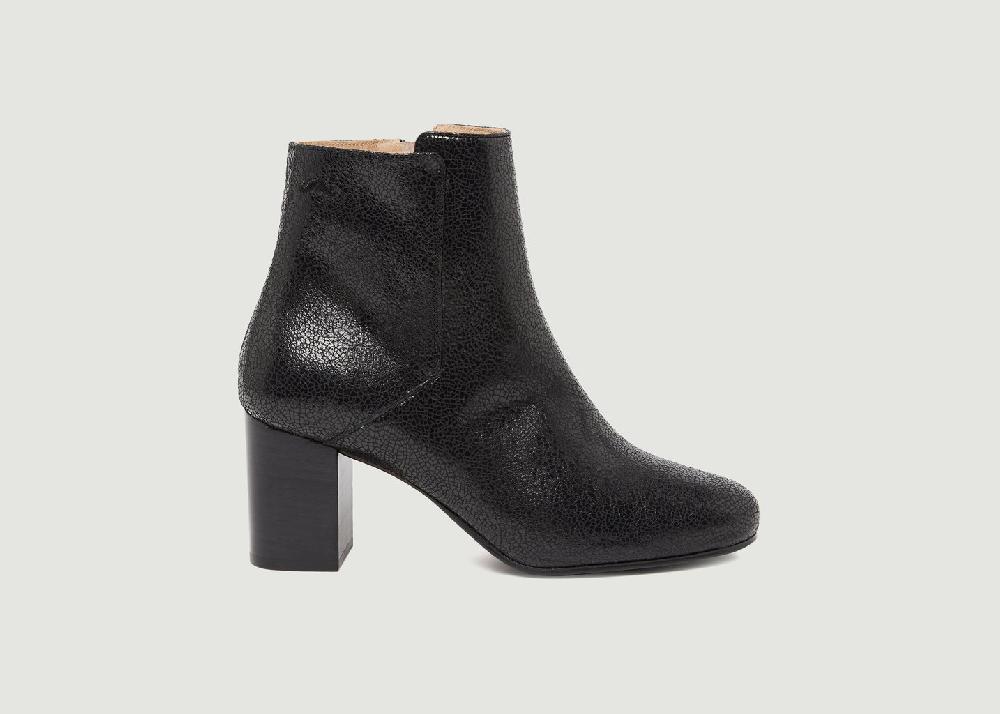 l'exception Bottines en cuir craquelé Mathilde H. Noir Odaje ex M.Moustache