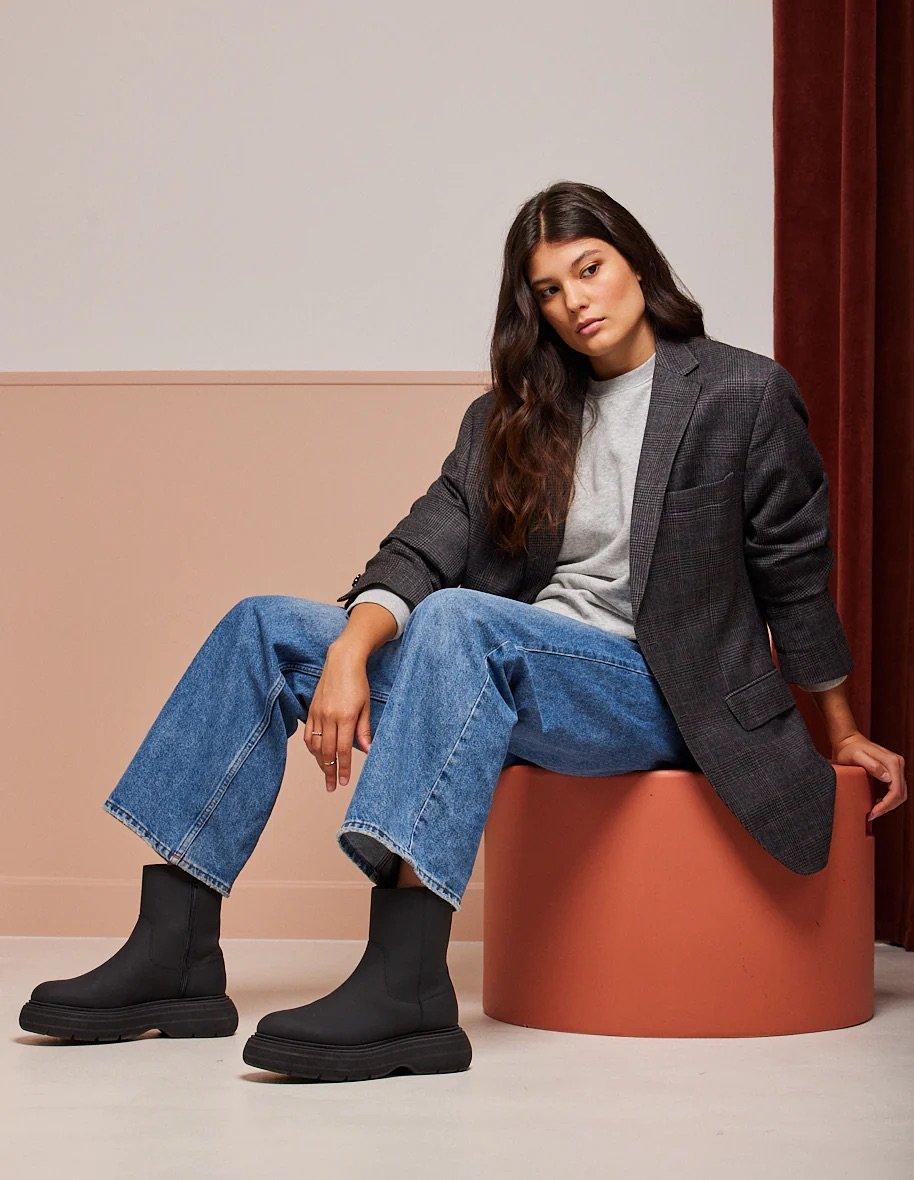 L'exception Bottines En Cuir Effet Caoutchouc à Plateforme Lina Noir Odaje Ex M.Moustache