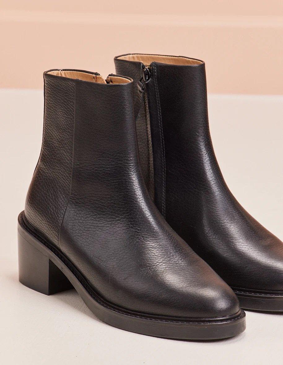 L'exception Bottines En Cuir Grainé Véronique Noir Odaje Ex M.Moustache