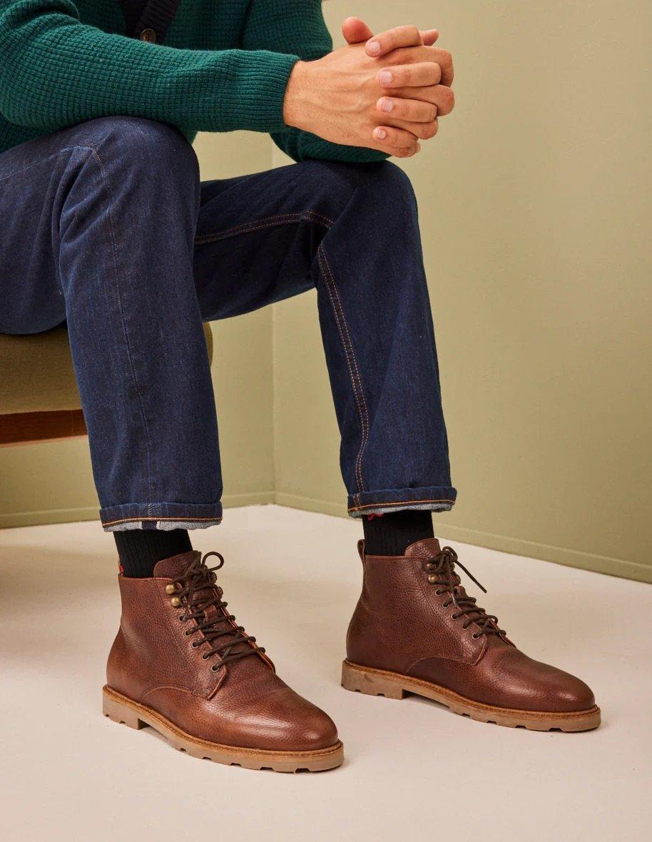 L'exception Bottines En Cuir Pull Up Grainé à Lacets Eugène Marron Odaje Ex M.Moustache