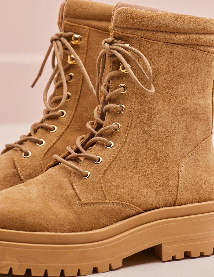 L'exception Bottines En Cuir Suédé à Lacets Tamara Sable Odaje Ex M.Moustache